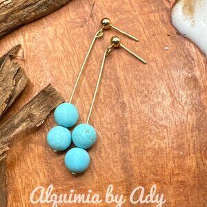Turquoise dangle gold earrings